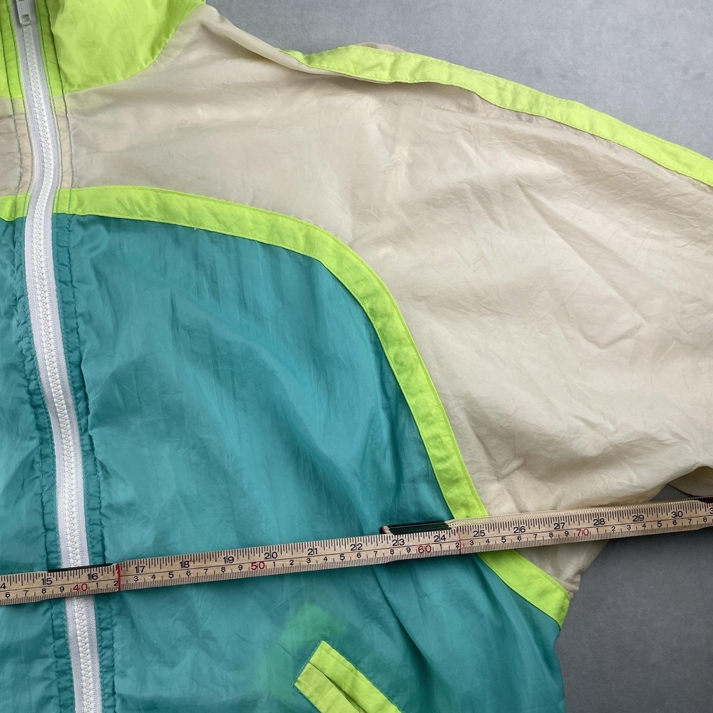 Vintage Gitano Jacket Womens Medium Teal Neon Green Colorblock Windbreaker 80s - Picture 8 of 11